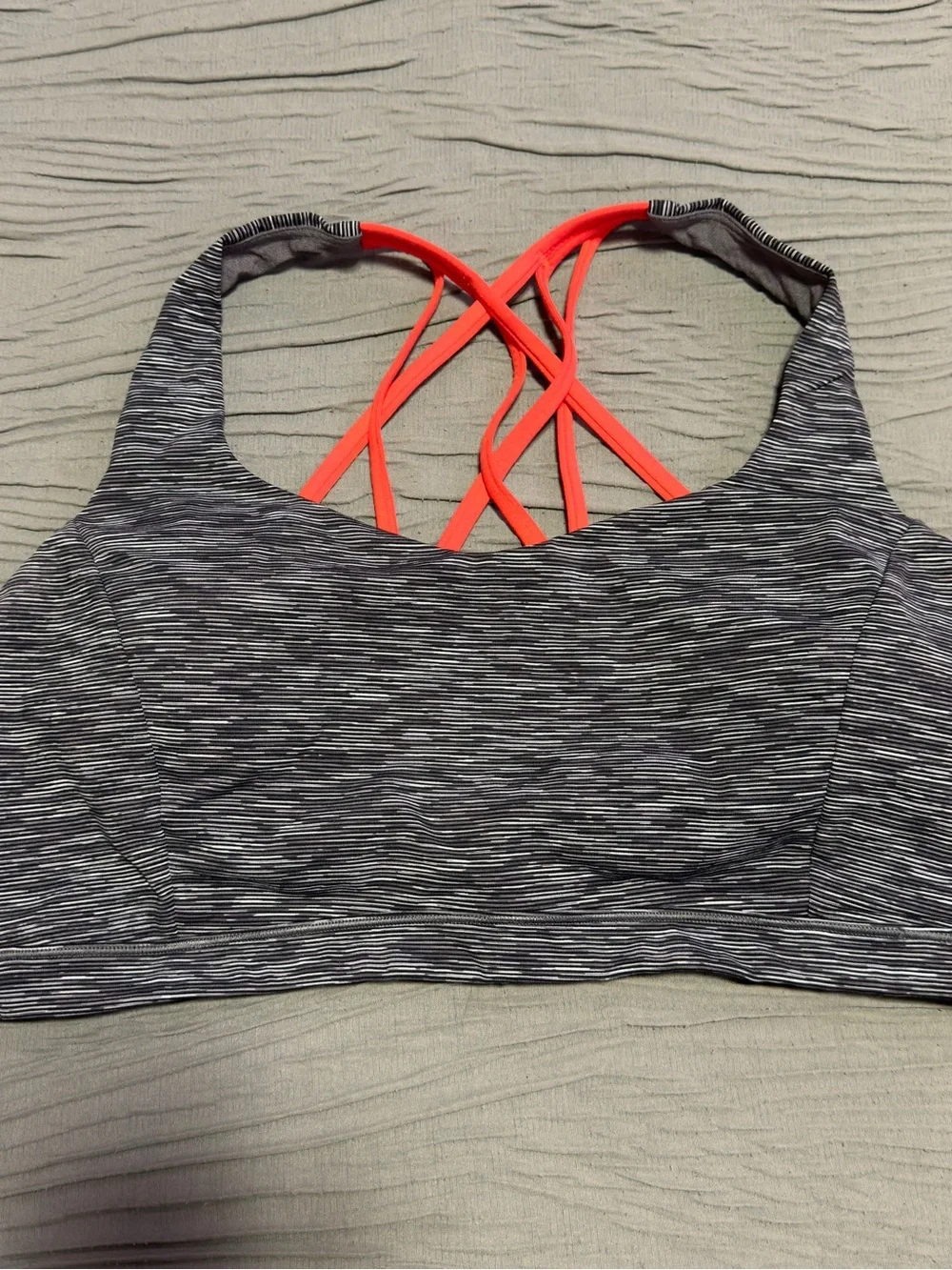lululemon athletica Gray Striped Sports Bra with Coral Strappy Back